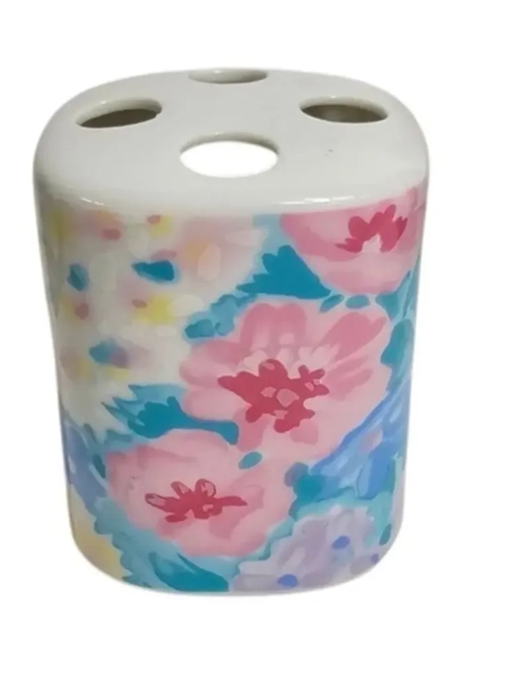 Vintage Mervyns Watercolor Floral Toothbrush Holder 90s Bathroom Retro Decor Dec